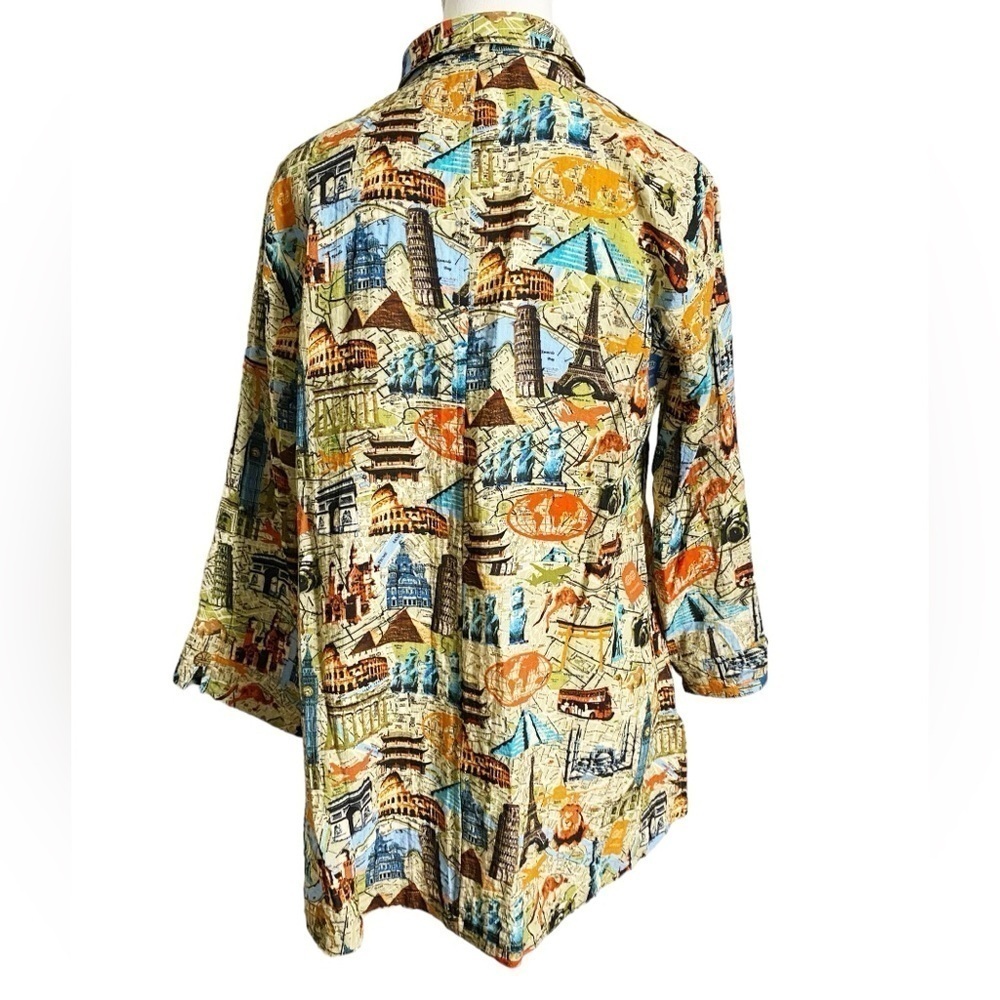 John Mark Top Womens World Traveler Tunic Multicolor Novelty Wire Collar - Picture 2 of 13